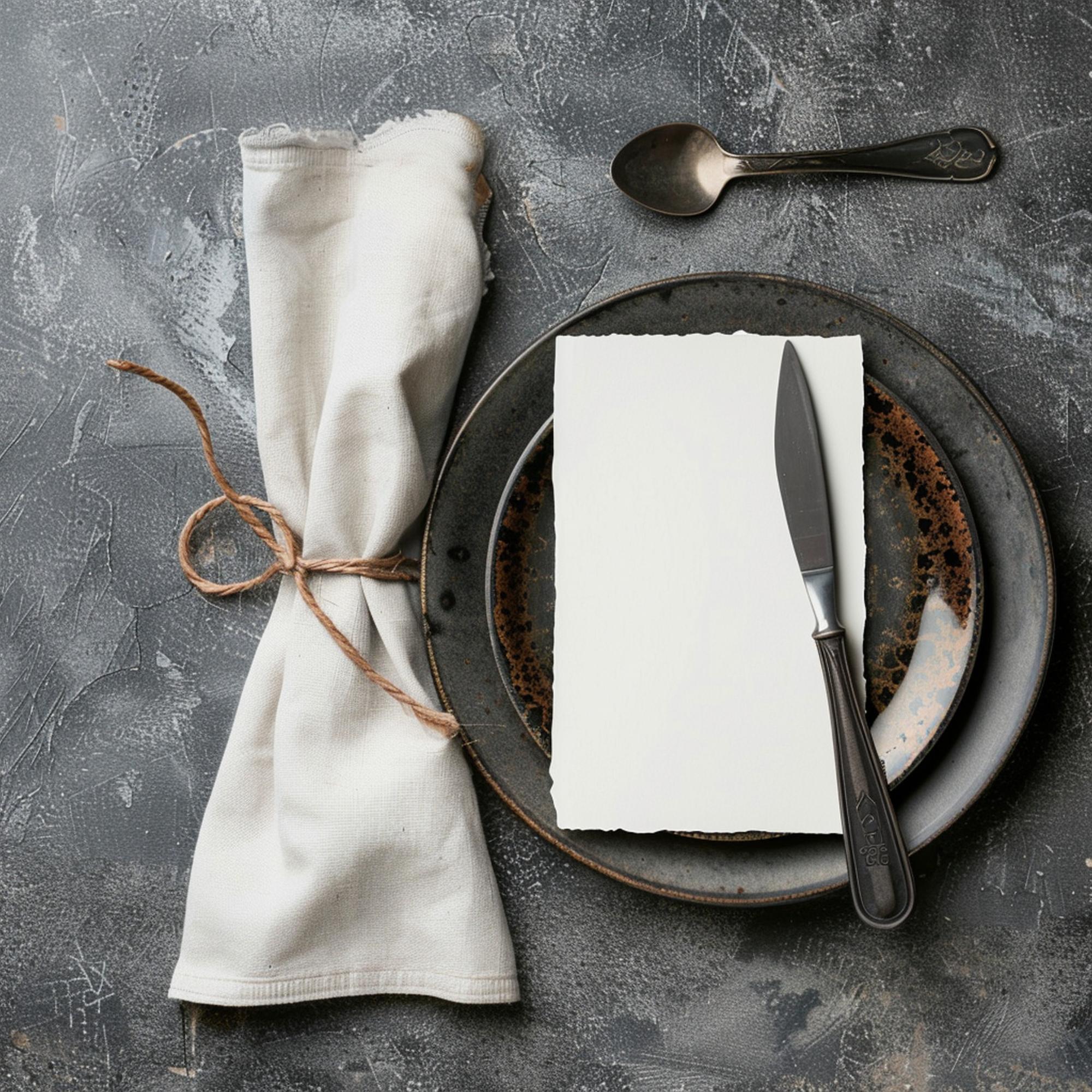 Stacked tasting menu cards on linen